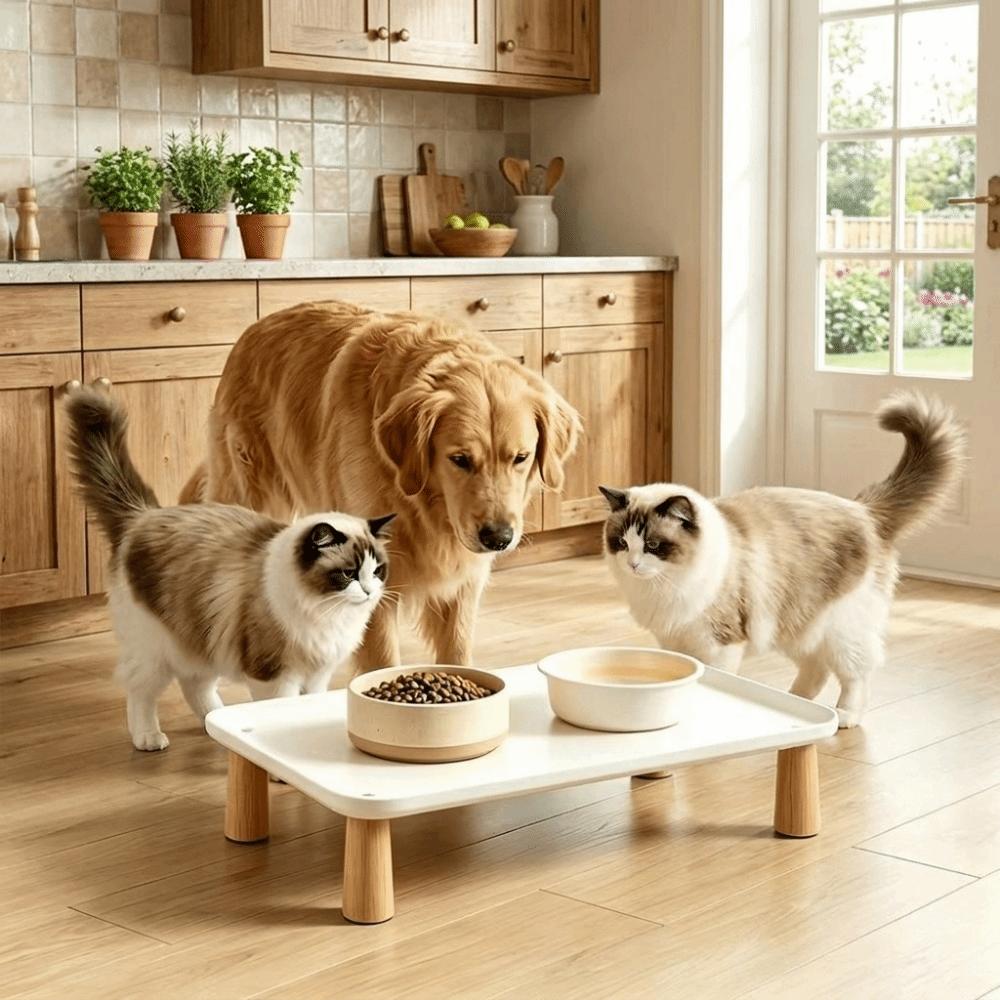 Spill Proof Raised Feeder Sturdy Cat Feeding Station Elevated Pet Feeding Stand Balcony