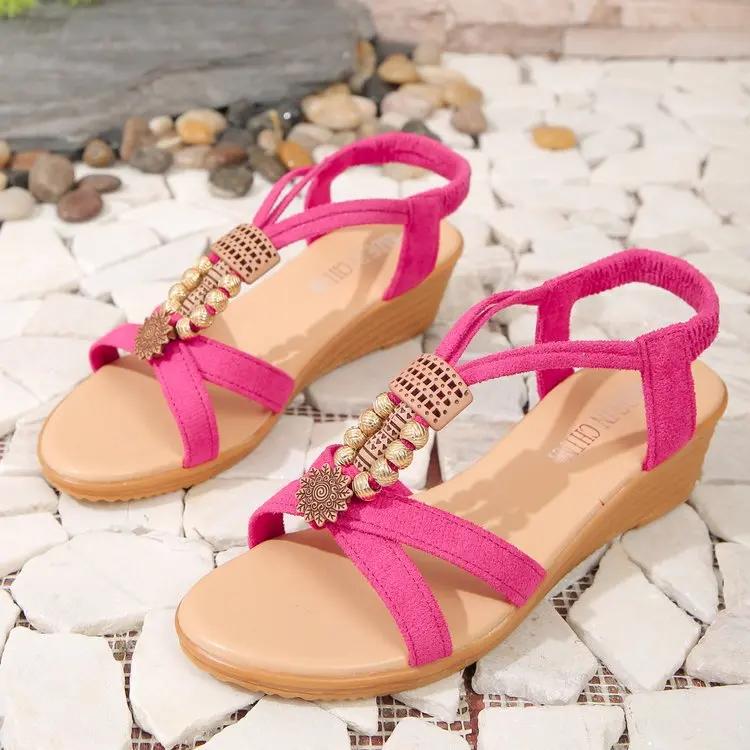 Fashion Women Solid Color Wedge Sandals  New Ankle Buckle Non Slip Gladiator Shoes Woman Fashion Chunky Platform Sandalias Mujer 2024