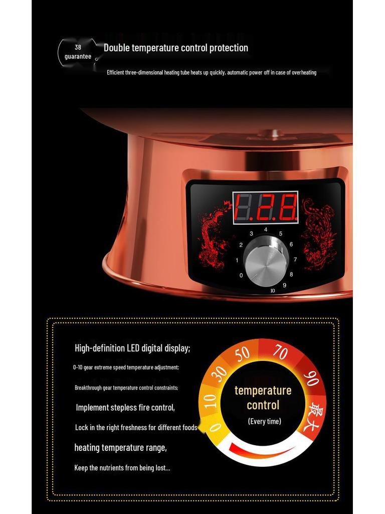 Электрическая фиолетовая медная двухфункциональная кастрюля для хот-пота: Регулируемая температура Шабу-Шабу Баранина Баранина Уголь и Подогреваемая Медная Кастрюля с Вилкой для Домашнего Использования