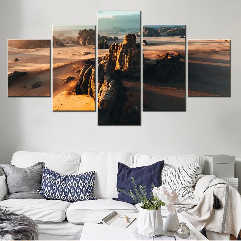 Canvas Wall Art Poster Painting Nature Sandstone Plateau Hisma Desert Wallpaper Home Decor Picture Print Bedroom 5 Pieces No Frame