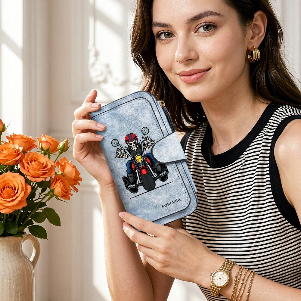 Cool Skeleton Biker Pattern Leather Wallet Forever