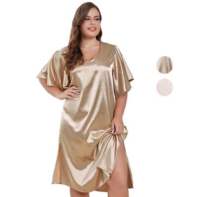 Женские ночные рубашки большого размера, имитация шелка, пижамы больших размеров, с короткими рукавами, атласная одежда для сна, большие пижамы, платья 1XL-4XL, домашняя одежда