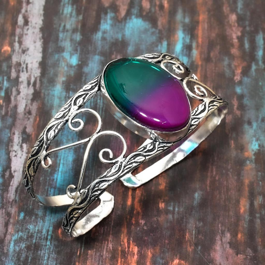 Двухцветный турмалин, драгоценный камень, твердый браслет ручной работы из стерлингового серебра 925 пробы, регулируемые ювелирные изделия