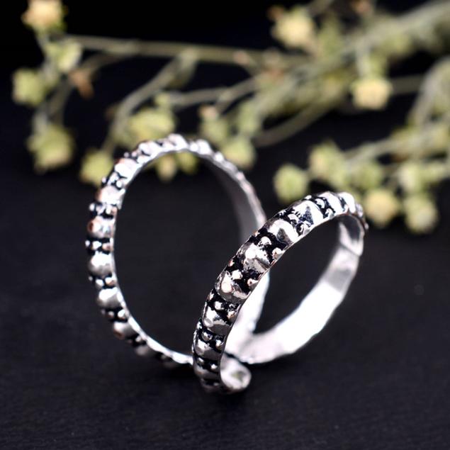 Handmade Oxidized Silver Double Band Ring – Adjustable Tribal Textured Splint Ring, Boho Vintage Statement Jewelry for Men & Women