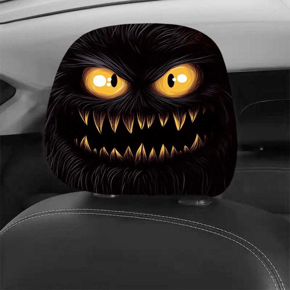 2Pcs Cool Decorations Car Pillowcase Cartoon Car Seat Headcover Halloween Christmas Holiday