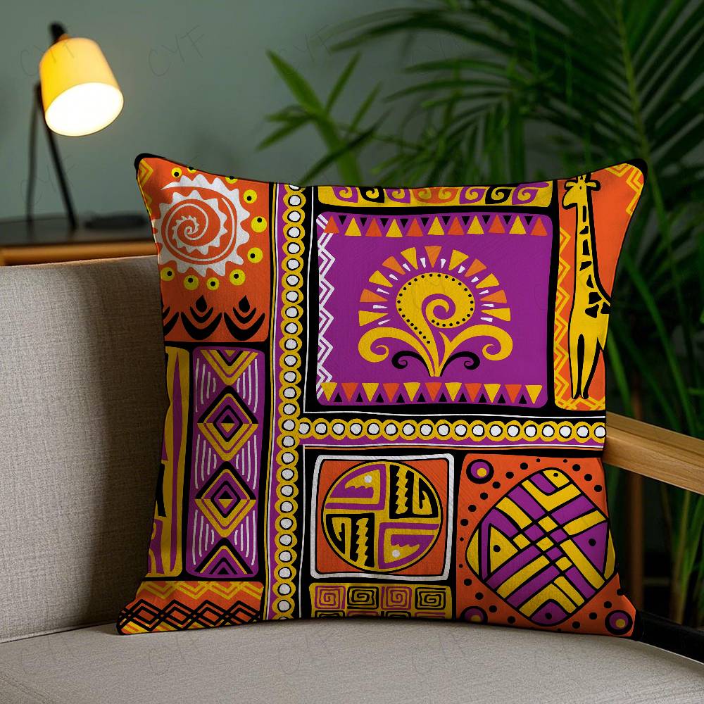 African Tribal Ethnic Style Theme Double-Sided Printed Pillow Cover Short Plush Suitable Living Rooms Sofas Throw Cushion Cover
