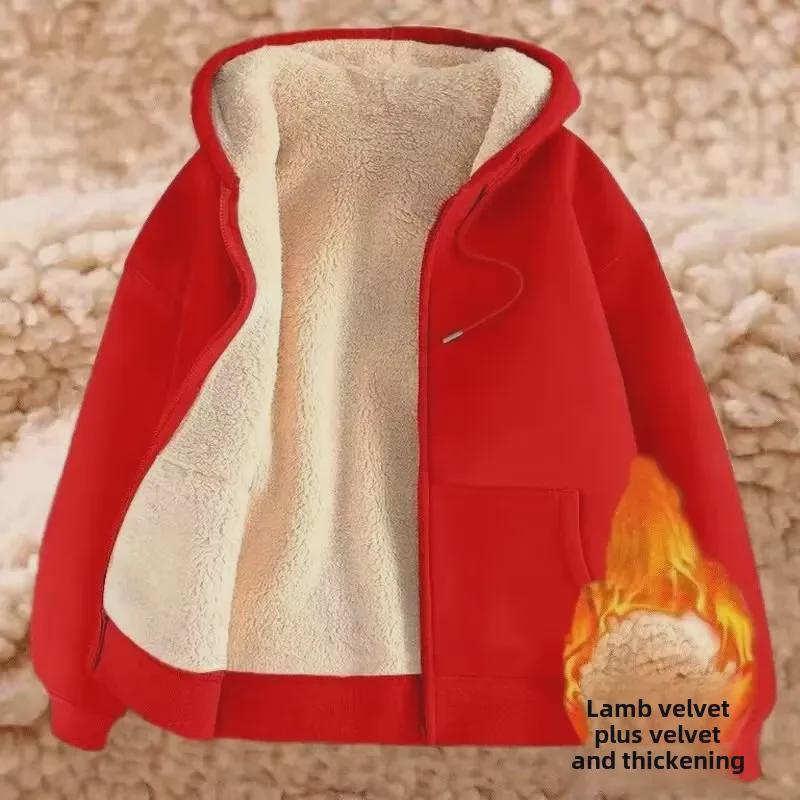 Мужской кардиган из овчины с капюшоном: Толстовка из плотного бархата, однотонная, осенне-зимний молодежный стиль