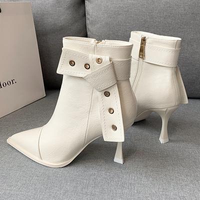 Модные женские сексуальные остроносые туфли на высоком каблуке-шпильке, осень 2024, новые модные белые женские туфли, короткие ботильоны в британском стиле