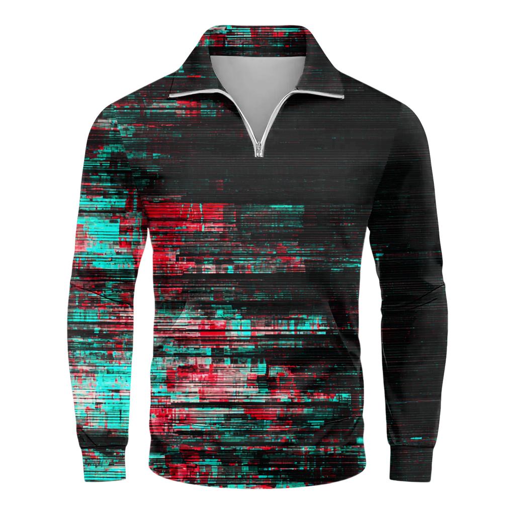 Мужской свободный повседневный свитшот на молнии 1/4, модный топ с длинным рукавом и принтом, с карманами