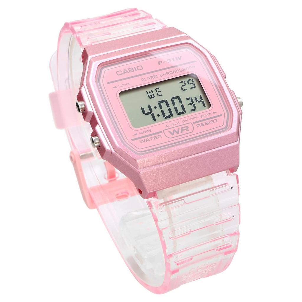 Casio Digital Quartz Unisex Watch F-91WS-4 Clear Pink Cheap Casio Parallel Import