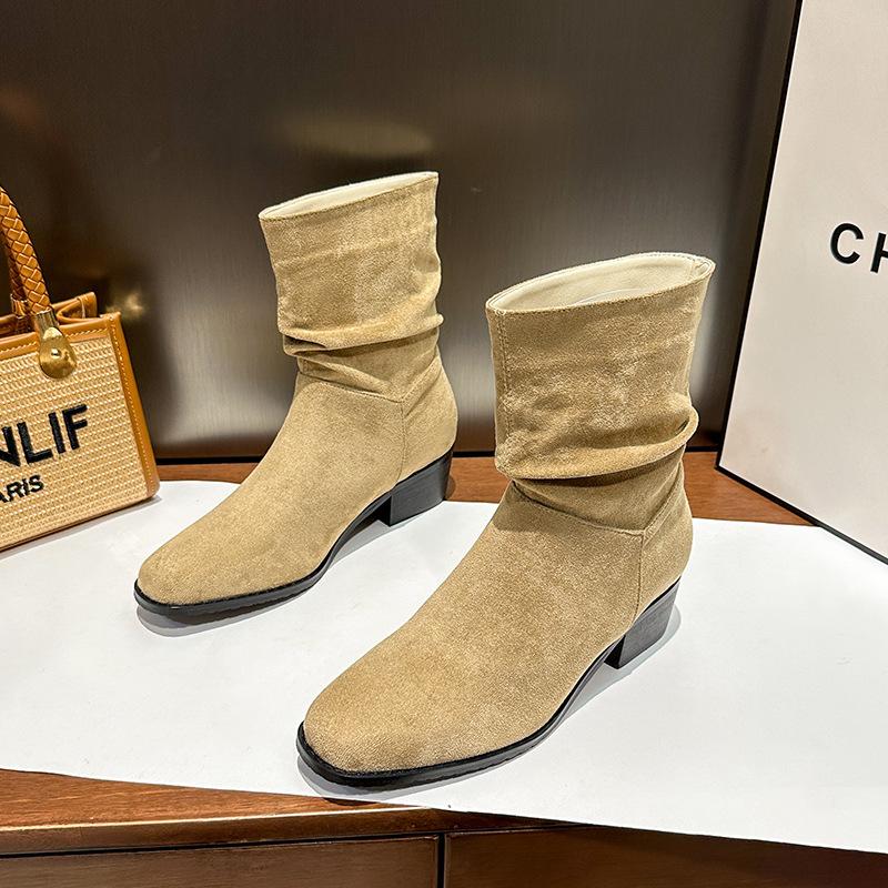 Женские новые ретро ботинки на скрытой платформе с плиссировкой, ковбойские ботинки в западном стиле с острым носком, повседневные универсальные ботильоны-чулки, рыцарские короткие ботинки