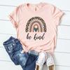 (Asian Size)Tee Top Clothing Letter Rainbow Trend Sweet 90s Casual Short Sleeve Women Print Lady Fashion T Shirt Female Graphic T-shirt