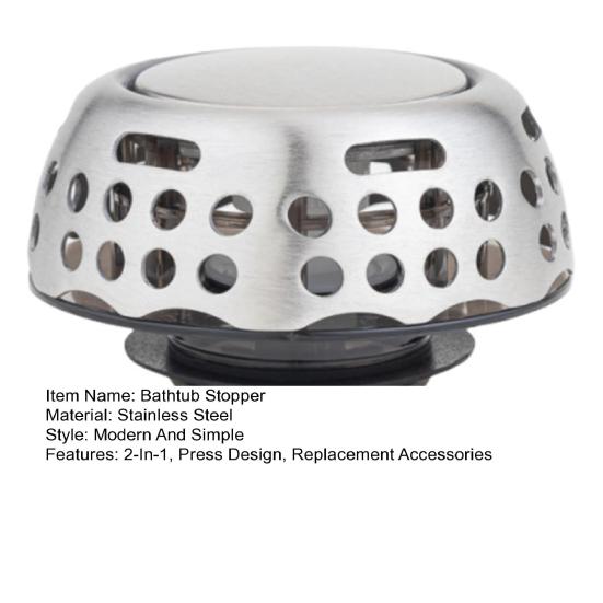 Пробка для слива ванны, улавливатель волос, универсальная, нержавеющая сталь, 2-в-1, нажимная, для ванной комнаты, душа