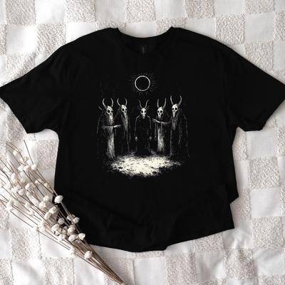 Рубашка в стиле фолк-хоррор: Готический Оккультный Ритуал Темный Коттеджкор Футболка Графические Футболки Ретро Уличная Одежда С Коротким Рукавом Мужская Футболка Топы