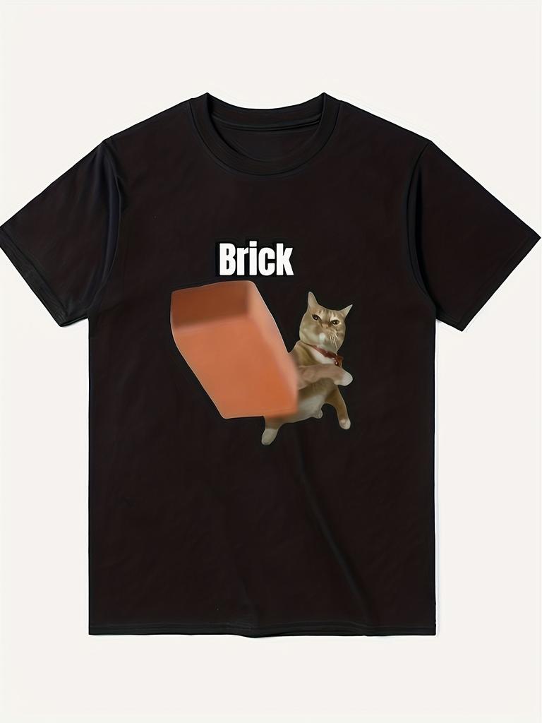 2026 Fashionable Mens Fun Brick Cat Emoji TShirt Humorous Pattern Shirt Pure Cotton AllSeason Couple vintage t shirt