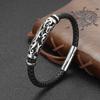 Vintage Stainless Steel Openwork Engraved Leather Mens Bracelet Woven Titanium Steel Viking Bracelet