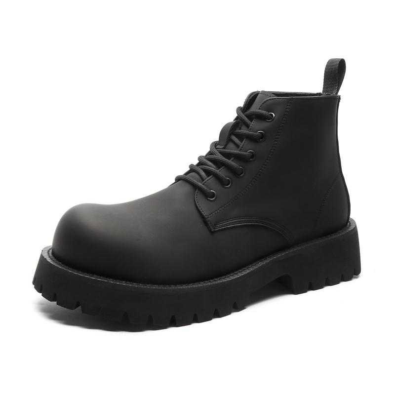 Модные новые мужские мотоциклетные ботинки с толстой подошвой и круглым носком, зимние бархатные уличные ботинки на шнуровке, деловые, высокие кожаные туфли