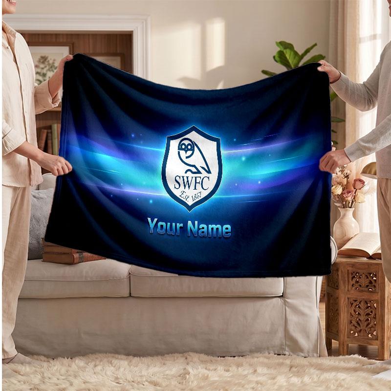 Персонализированное флисовое одеяло Sheffield Wednesday FC с логотипом клуба, с индивидуальным текстом имени, мягкое, теплое, домашнее покрывало