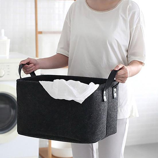 Felt Storage Basket Large Capacity Foldable Organizer with Sturdy Handles for Clothes