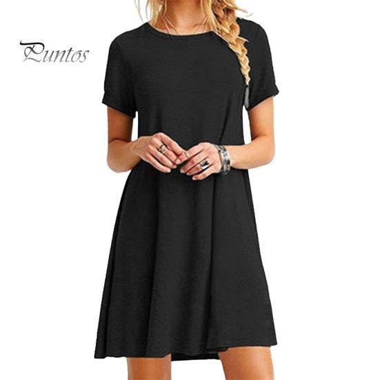 Летнее мини-платье с короткими рукавами, А-силуэтом, круглым вырезом, однотонное, длиной выше колена, простое короткое платье для свиданий, пляжное вечернее платье