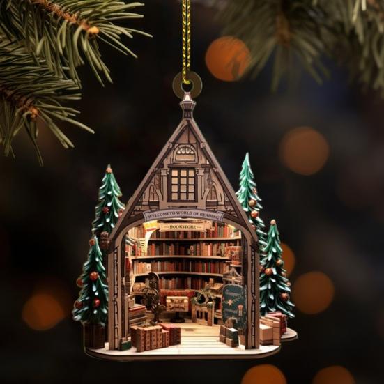 Рождественский книжный магазин Yousheng, украшение из акрила, сложенная книга, подвесное украшение, рождественская елка, книжный подарок для любителя книг, праздничный декор для дома в виде елки