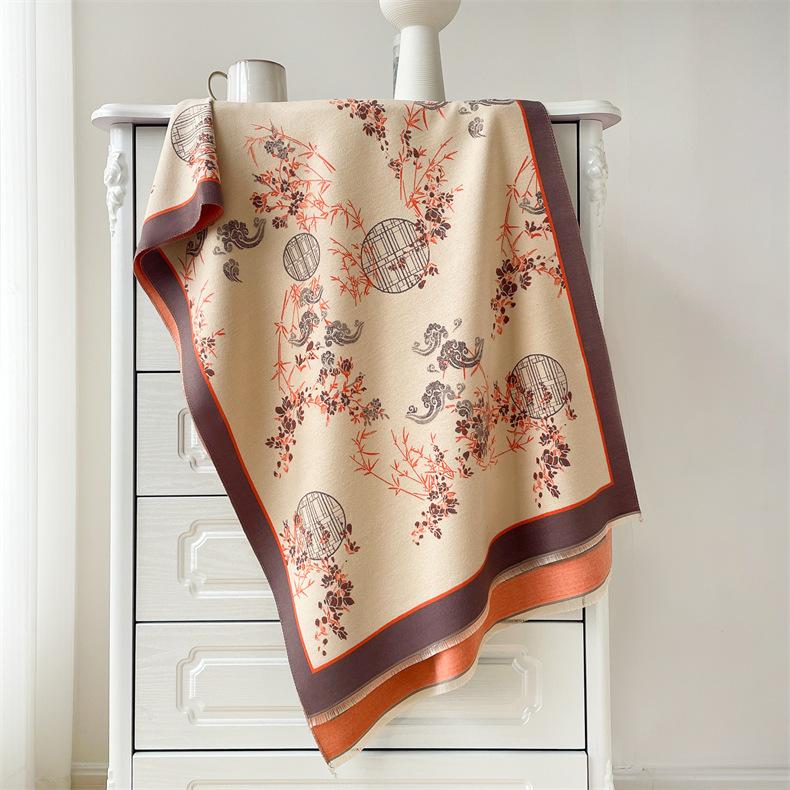 2024 Autumn/Winter New Color Blocked Imitation Cashmere Women'S Tassel Shawl Thickened Warm Double Sided Jacquard Wool Scarf