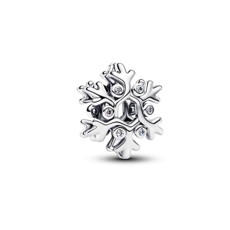 Sparkling Snowflake Circle Dangle Charm Bead Suitable for European Original Silver Bracelet Bangle DIY Jewelry Accessories