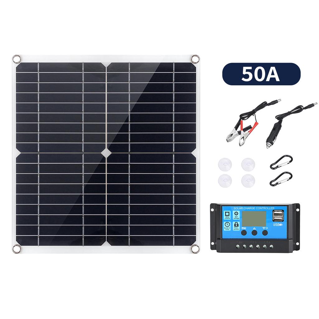 Portable 300W Solar Flexible Panel Kits Monocrystalline Silicon Solar Panel with 60A Controller Dual USB Charging Port DC5521