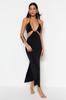 Women's Style Dress Black Fitted Maxi Knitted Cut Out Window Beach Dress