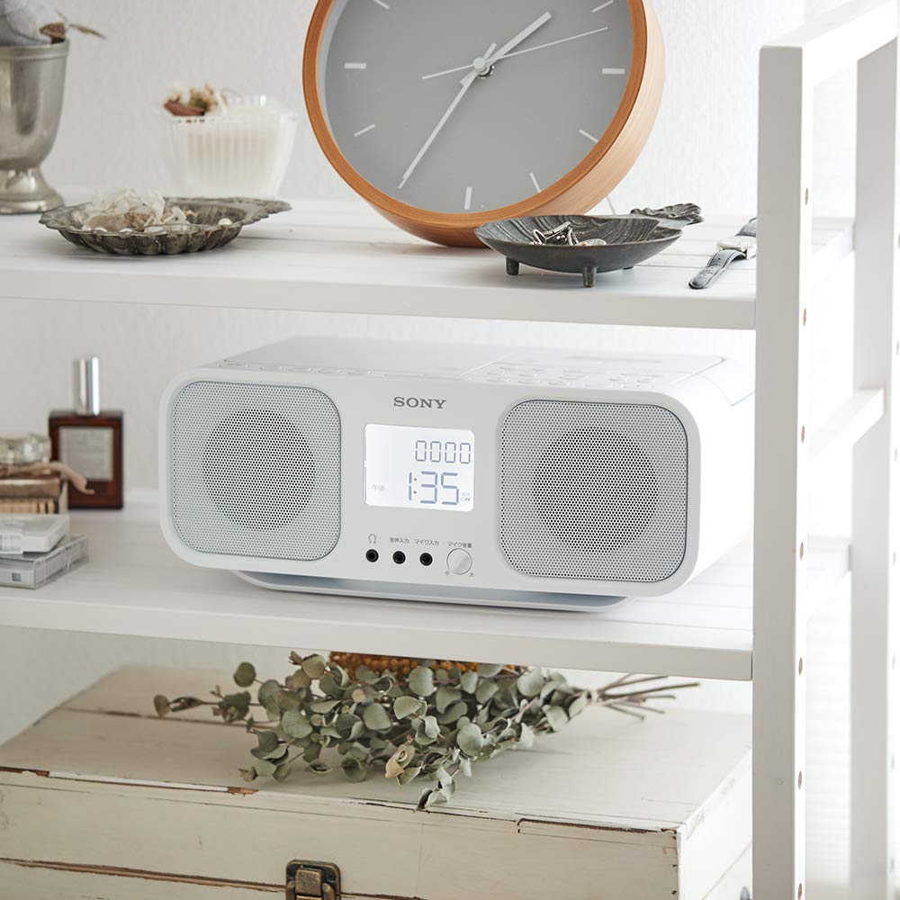 Sony Инфракрасный CD-радиокассетный магнитофон FM с большой батареей, белый W CFD-S401, совместимый с FM/AM/Wide, ЖК-дисплеем/функцией караоке, управляемый, CFD-S401