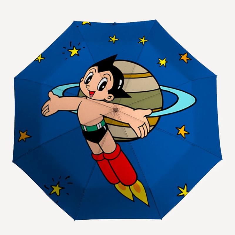 1 шт. Зонт-автомат Astro Boy с космическим кораблем, прочный железный каркас, компактный дорожный зонт - Идеальный подарок для женщин, мужчин a0829142