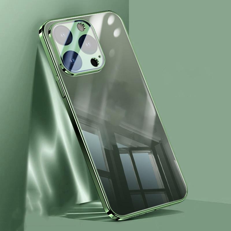 Прозрачный жесткий корпус телефона для iPhone 15 Pro 14 13 Pro Max 12 11 15, роскошная цветная рамка, противоударное стекло, защитный чехол для объектива