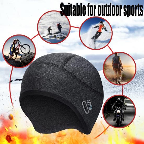 Cycling Helmet Liner Skull Fall Winter Eyeglasses Hole Warm Thick Fleece Stretch Outdoor Riding Helmet Protector Brimless Beanie Headgear