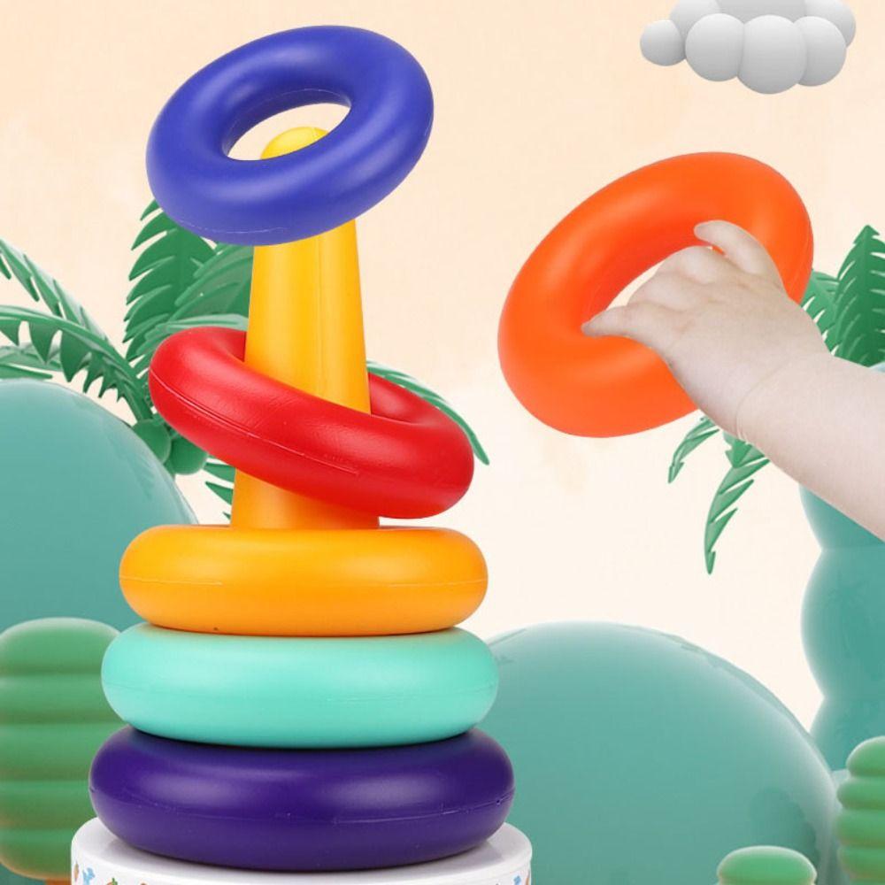 Rainbow Tower Stacking Rings Babies Toy Plastic Sensory Stacking Plugging Toy  Childrens Day Party