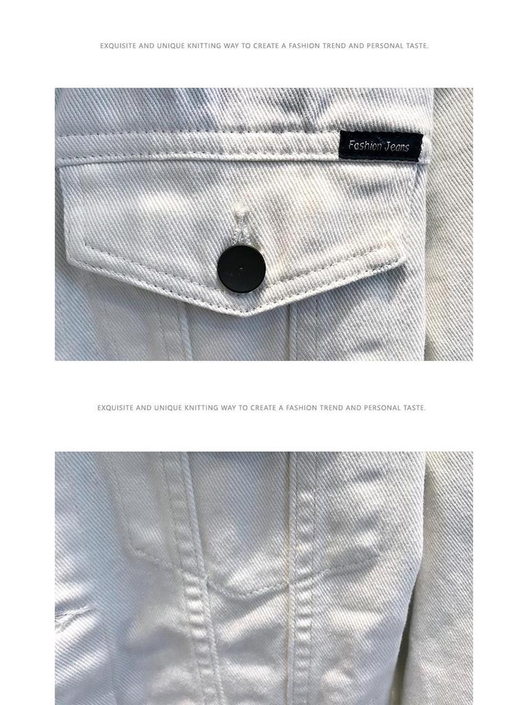 Мужская белая джинсовая куртка приталенного кроя - Повседневная рабочая одежда в корейском стиле