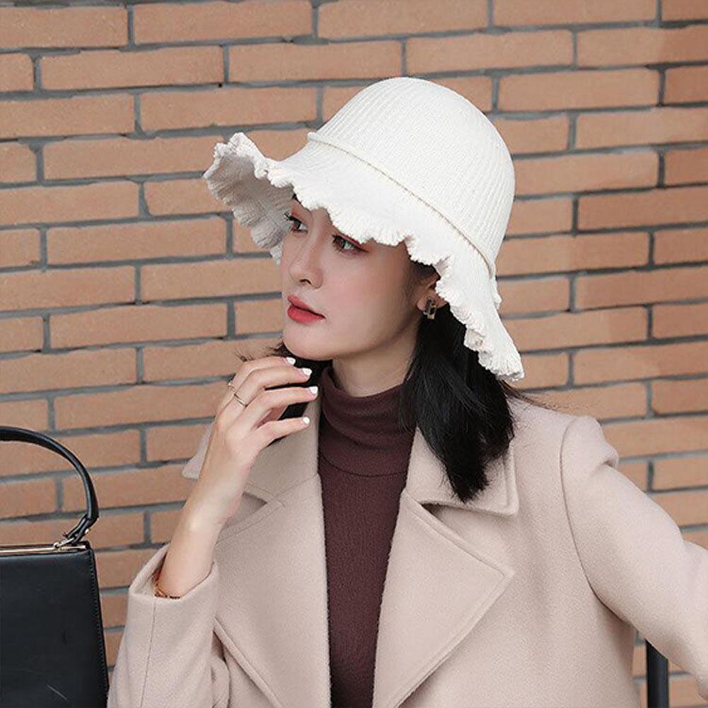 Lady Autumn Winter Chenille Fisherman Hat Solid Color Bowknot Wild Pleated Sunshade Retro Hat