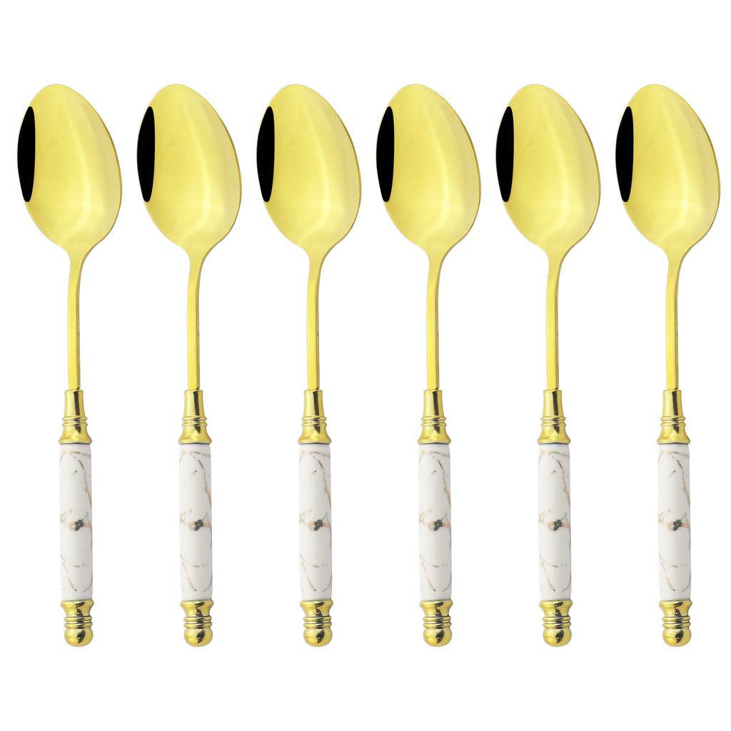 Креативная керамическая ручка, кухонные аксессуары, набор обеденных ложек с имитацией мрамора, ложка из нержавеющей стали, посуда