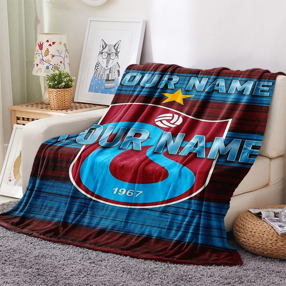 1PC Star Soccer Emblem Custom Name Patterned Flannel Blanket Suitable For All Seasons For Home Decor Warmth And Comfort Gifts Holiday Present