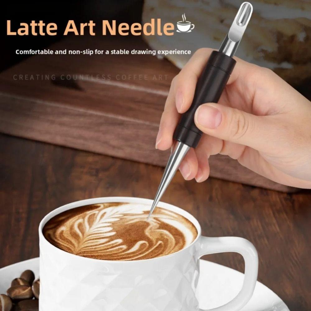 Stainless Steel Tip Latte Art Pen Wood Handle Latte Art Practice Pen Coffee Floral Carvings