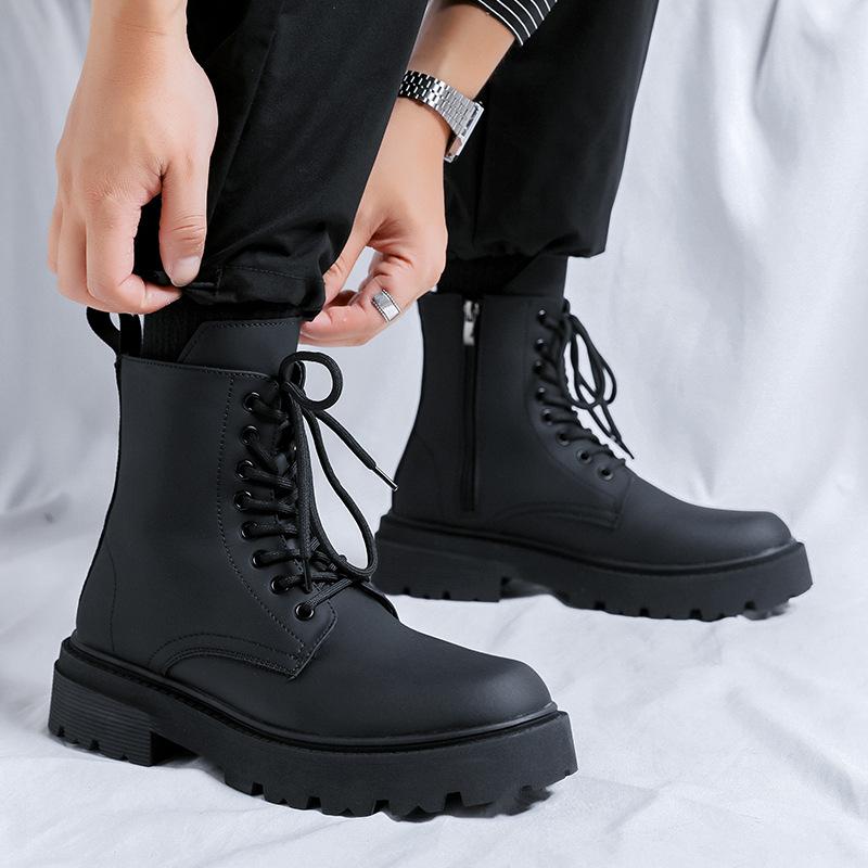 British Style Men Fashion High Motorcycle Boots Black Trend Original Leather Shoes Cowboy Autumn Winter Boot Cool Platform Botas