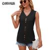 Летний однотонный свободный жилет без рукавов на пуговицах с v-образным вырезом для женщин