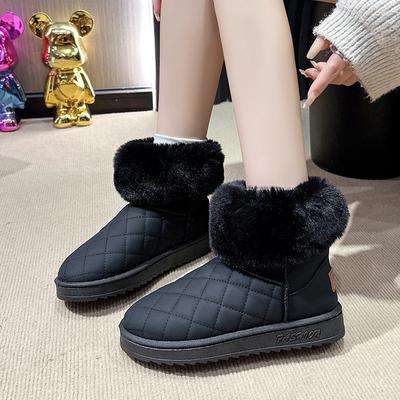 2024 Новые зимние модные однотонные универсальные женские зимние ботинки с флисовой подкладкой, короткие хлопковые ботинки, теплые и модные