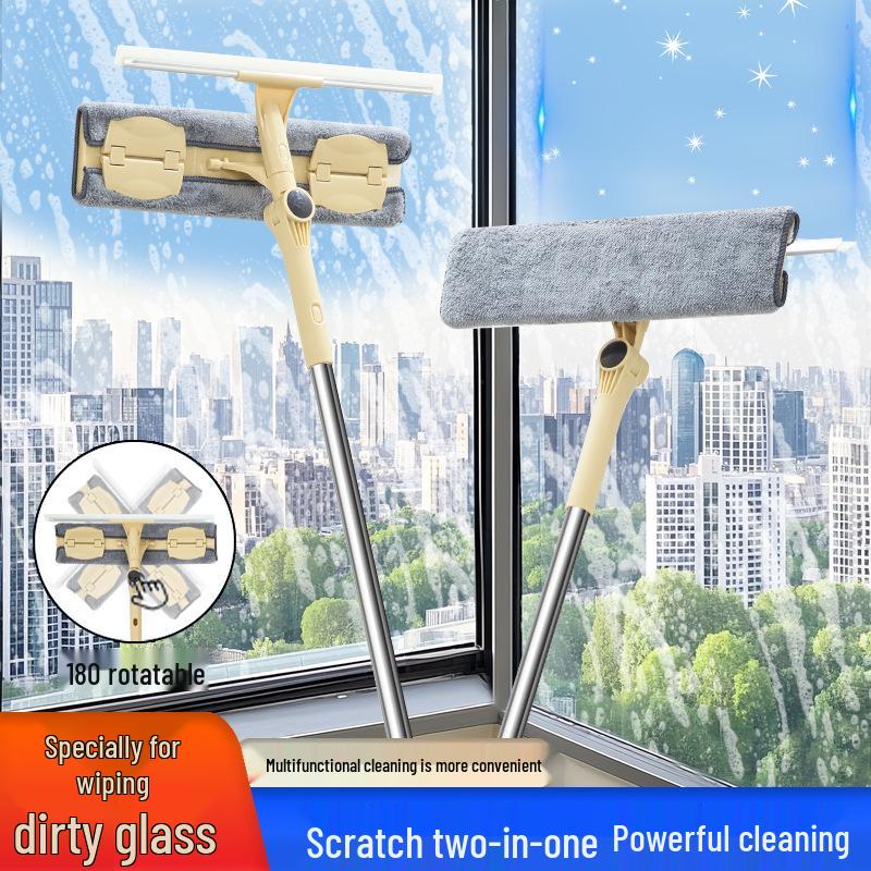 Двусторонний шенилловый скребок для окон с высоким подъемом и удлиненной ручкой