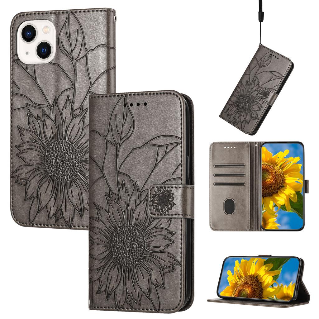 Защитный чехол из искусственной кожи с тиснением подсолнечника, фолио, держатель для магнитных карт, подставка, ремешок на запястье, флип-чехол для Huawei Honor 90 80 X50 P20 P30 8A 20I