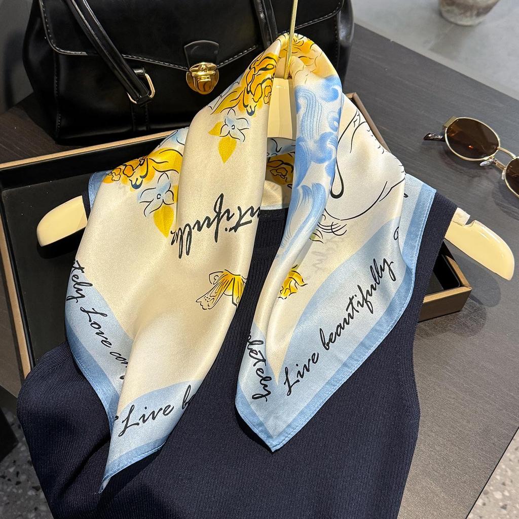 Foulard Carre 100% Naturel Pour Femme, Foulard Bandana, Foulards Floraux Pour Cheveux, Sac De Printemps, Cravates 53cm