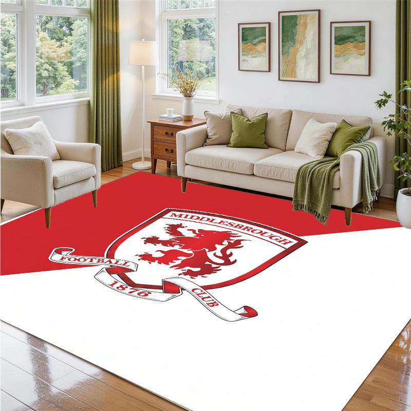 Middlesbrough FC Design Crystal Velvet Rug Soft Decorative Mat for Bedroom Entrance