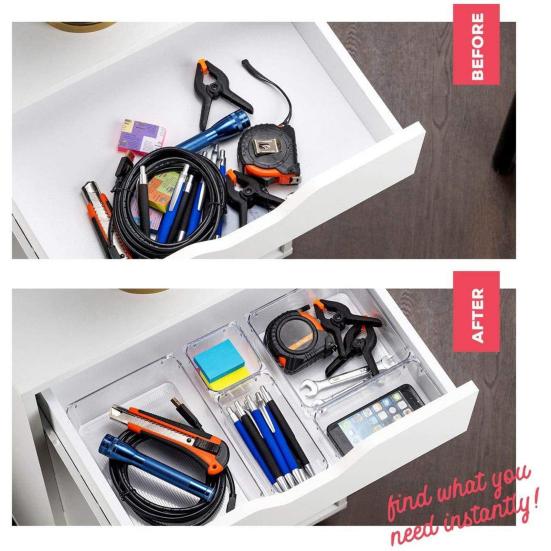 16 шт., прозрачные пластиковые ящики для хранения, штабелируемые ящики, противоскользящие разделители, органайзеры для ванной комнаты