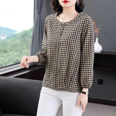 Футболка из хлопка большого размера с длинными рукавами, женская удобная мягкая рубашка, свободная клетчатая рубашка, повседневные топы
