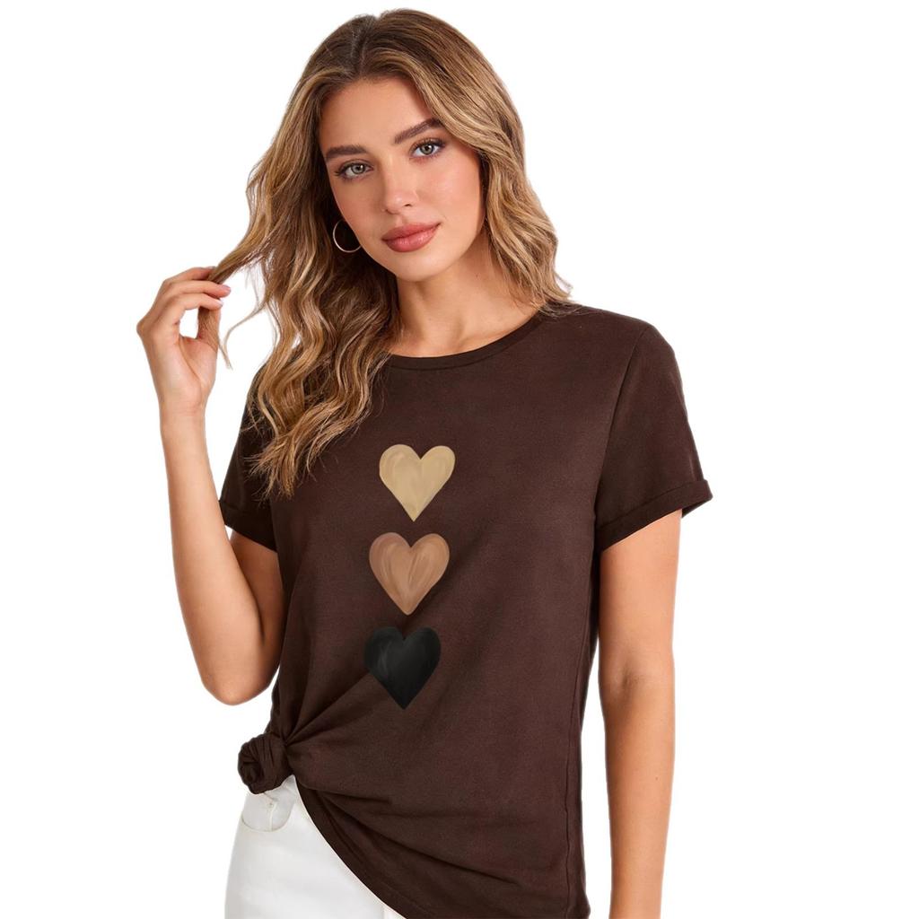 Women's Round Neck Short Sleeve Loose Fit 3 Gradient Hearts Print T Shirt Casual Daily Spring Fashion Basic Blouse