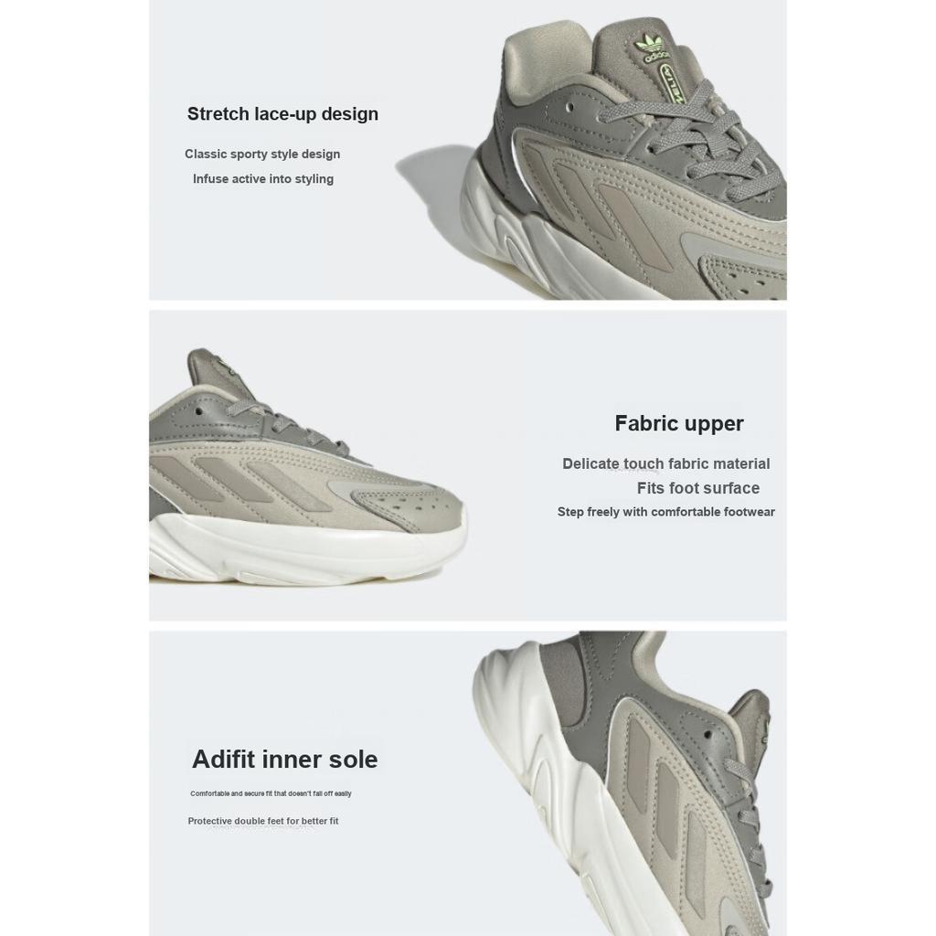 Adidas Originals Ozelia Elastic Lace Comfortable Versatile Shock Absorption Low Top Kids Casual Shoes Kids Casual Shoes Gray White IE3409
